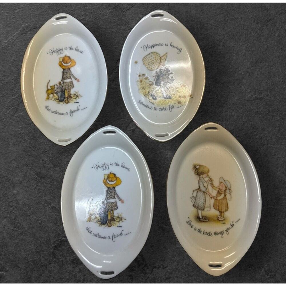 Lot Of‎ 4 Vtg Holly Hobbie Trinket Dishes Porcelain 6” Dish Made In JAPAN Friend
